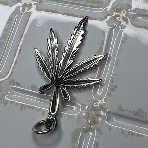 Vintage Cannabis Leaf Charm 925 Sterling Silver | Botanical Leaf | NOS